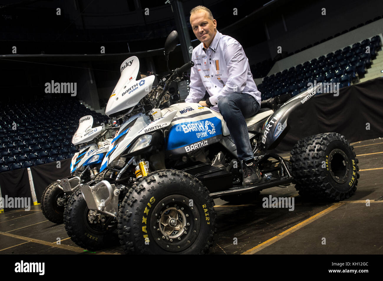 Pardubice, Czech Republic. 11th Nov, 2017. The Barth Racing team presented their racers and vehicles for the Dakar Rally 2018 in Pardubice, Czech Republic, on November 11, 2017. On the photo is seen racer Zdenek Tuma with Yamaha RR 700 quad. Credit: David Tanecek/CTK Photo/Alamy Live News Stock Photo