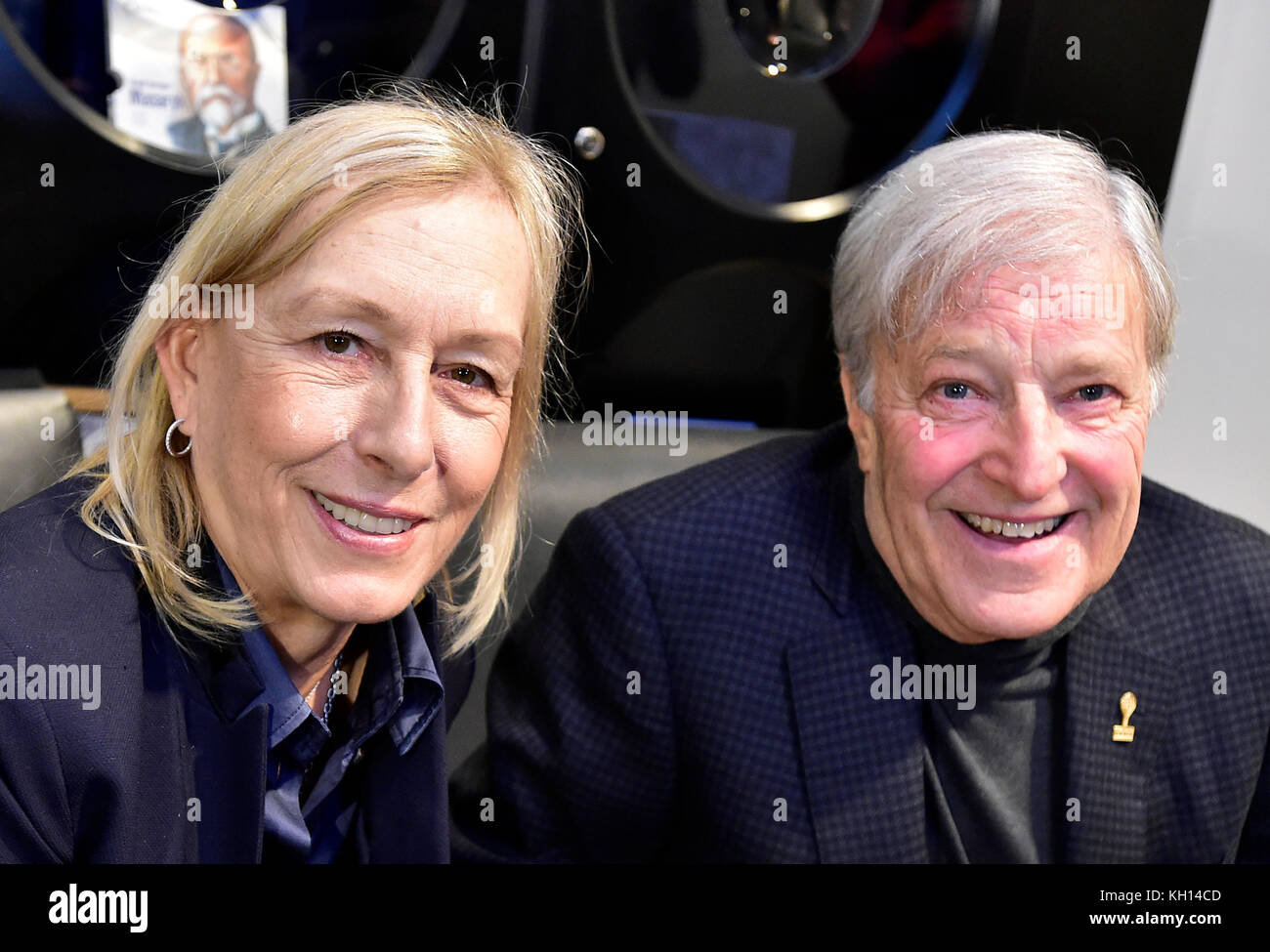 Czech Wimbledon winners Martina Navratilova, left, and Jan Kodes are the first tennis champions to appear on commemorative coins whose gypsum models the Ceska mincovna (Czech Mint) unveiled today, on Monday, November 13, 2017. The mint itself will take place in Jablonec nad Nisou, north Bohemia, in early 2018'. One can perhaps dream of being on a postage stamp, but being on a coin is truly special,' Navratilova said. Navratilova, a U.S. citizen, is a nine-time Wimbledon winner (in 1978-1990). She defected from the Communist Czechoslovakia to the USA in 1975. Kodes won the Wimbledon tournament Stock Photo