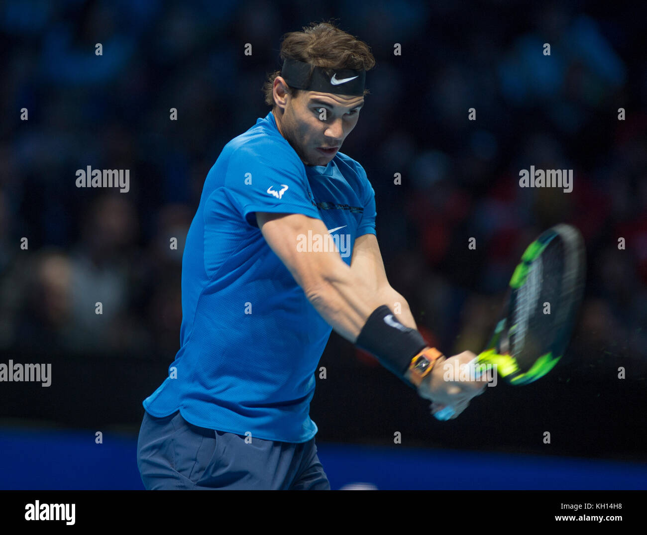 O2, London, UK. 13 November, 2017. Day 2 of the Nitto ATP Finals, evening singles match with world number 1 seed Rafael Nadal (ESP) vs David Goffin (BEL), Goffin winning 7-6 (7-5) 6-7 (4-7) 6-4. Credit: Malcolm Park/Alamy Live News. Stock Photo