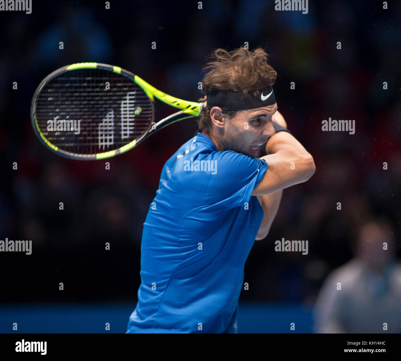 O2, London, UK. 13 November, 2017. Day 2 of the Nitto ATP Finals, evening  singles match with world number 1 seed Rafael Nadal (ESP) vs David Goffin  (BEL), Goffin winning 7-6 (7-5)