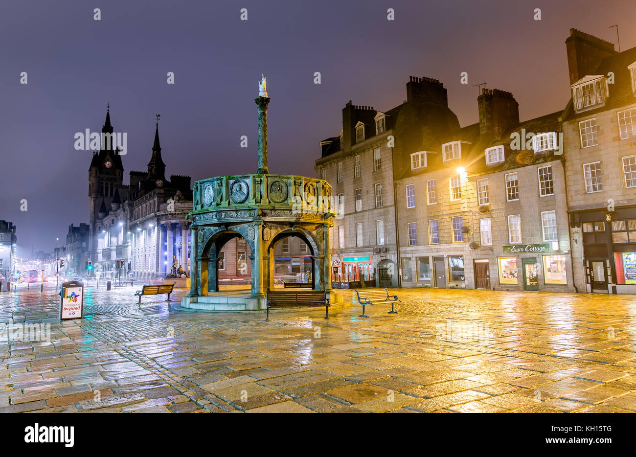 Mercat Cross in Aberdeen, Scotland at Night Stock Photo