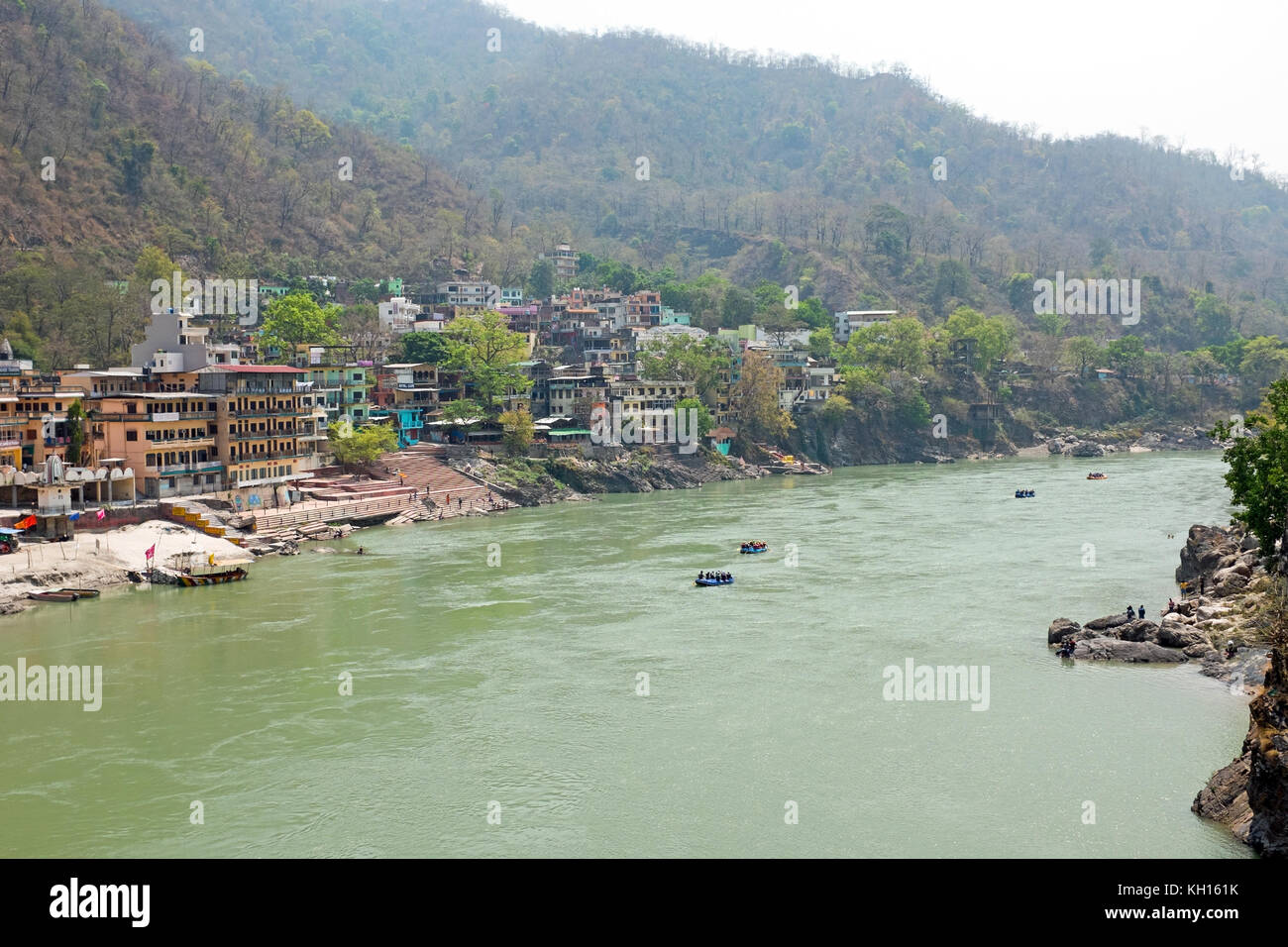The holy river Ganges near Laxman Jhula in India Asia Stock Photo