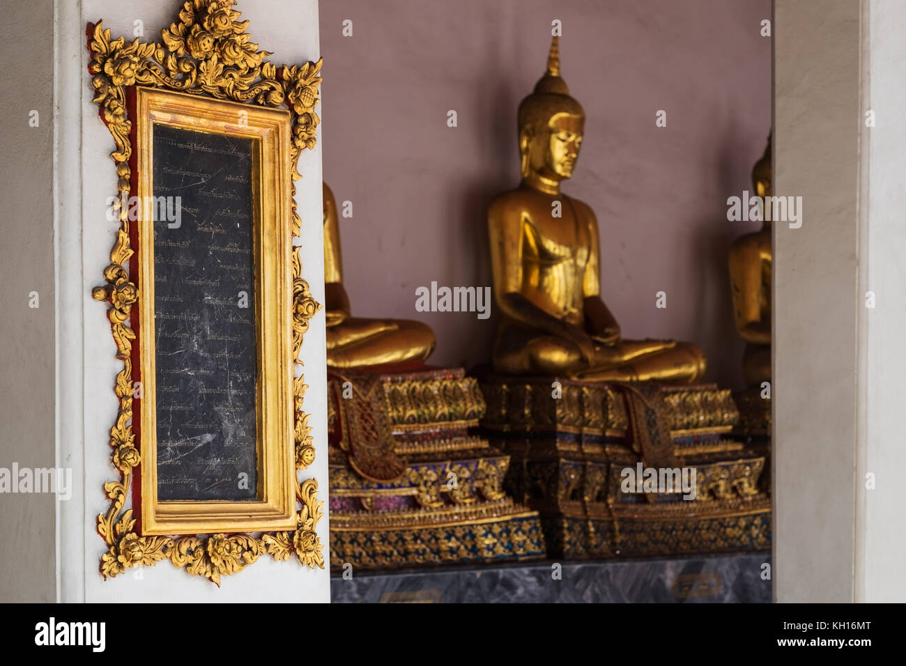 BANGKOK, THAILAND - OCTOBER 31, 2017: Wat Pho temple inside. Tablets with knowledges. First open university of Siam. Stock Photo