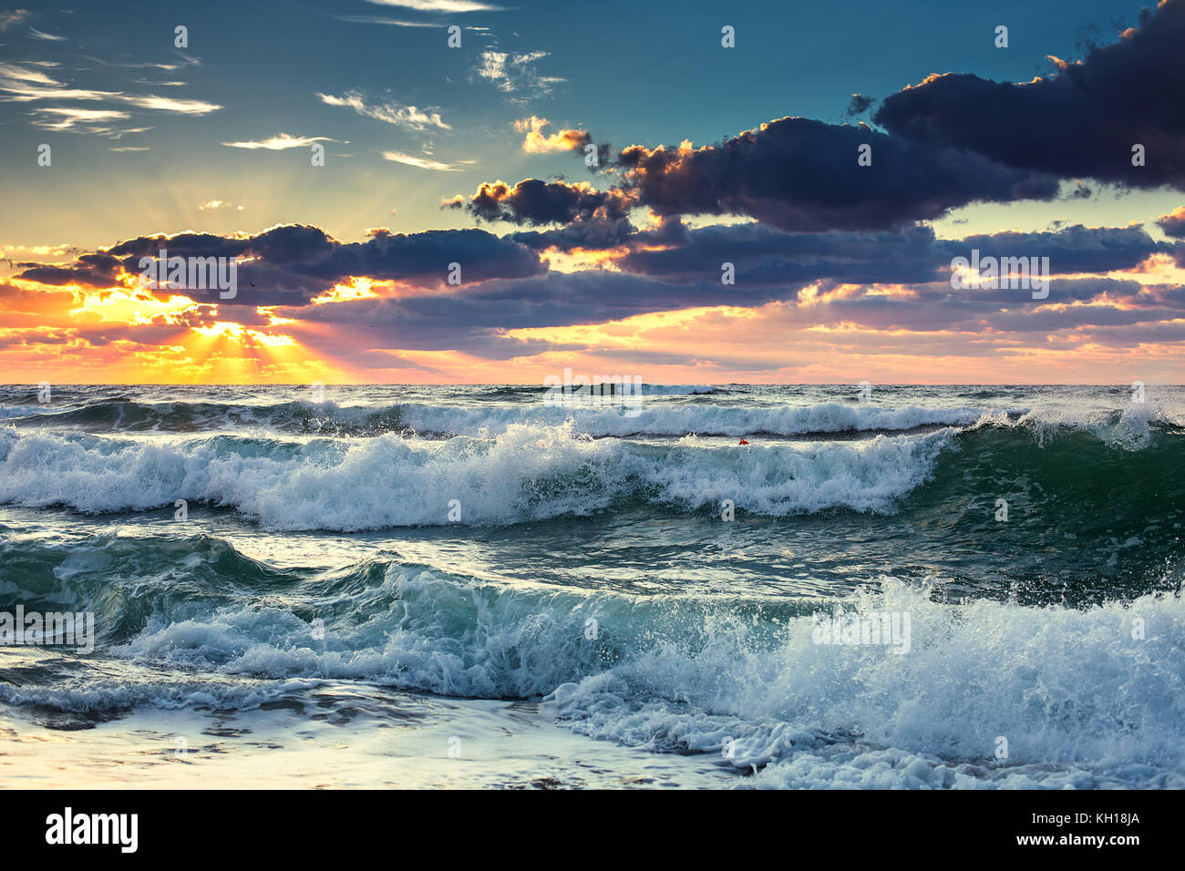 Beautiful cloudscape over the sea, sunrise shot Stock Photo - Alamy