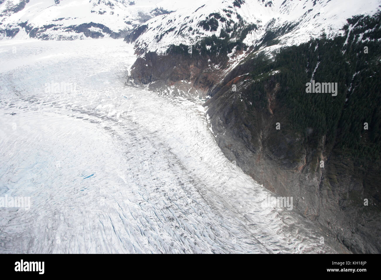 Aerial of receeding Mendenhall Glacier, Alaska Stock Photo