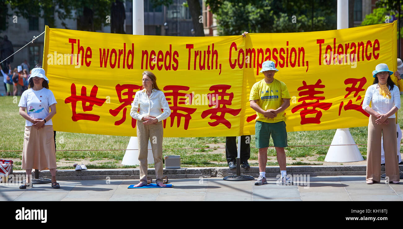 A rally in Parliament Square in London by members of Falun Gong to protest against persecution by the Chinese government Stock Photo