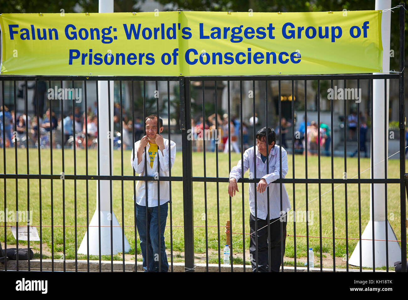 A rally in Parliament Square in London by members of Falun Gong to protest against persecution by the Chinese government Stock Photo