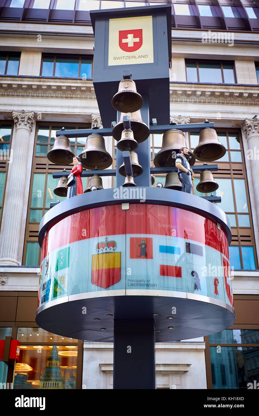The Swiss Glockenspiel in Leicester Square in London Stock Photo Alamy