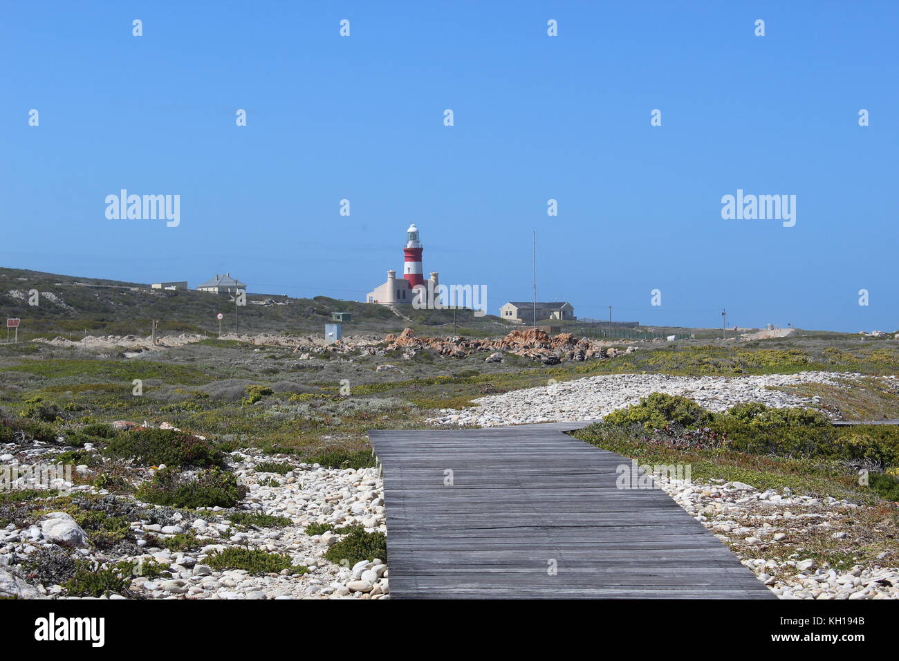 Lighthouse at Cape Agulhas - most Southern point in Africa Stock Photo