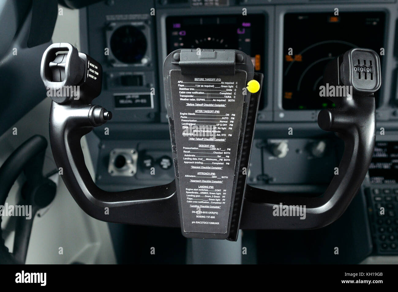 Steering wheel in a cockpit of aircraft Boeing 737400 Stock Photo Alamy