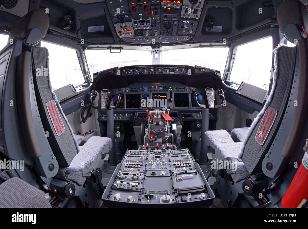 Dashboard in a cockpit of an aircraft Boeing 737400. Boryispil airport