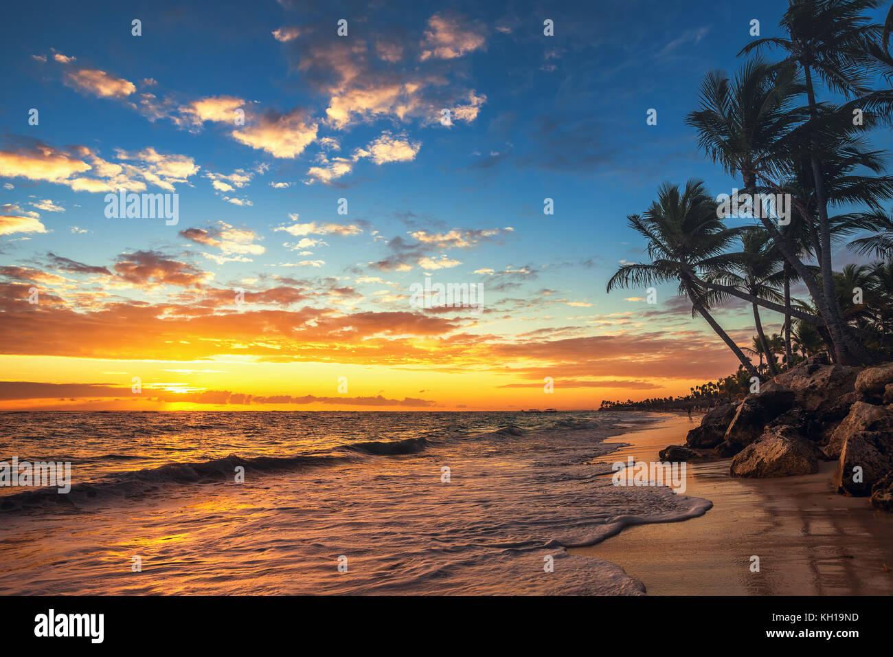 Punta Cana sunrise , Landscape of paradise tropical beach Stock Photo ...