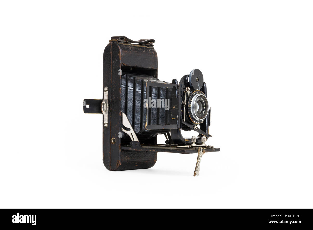 Early 20th Century Butchers Watch Pocket Carbine 120 roll film camera, 1910-1920, isolated against a white background Stock Photo