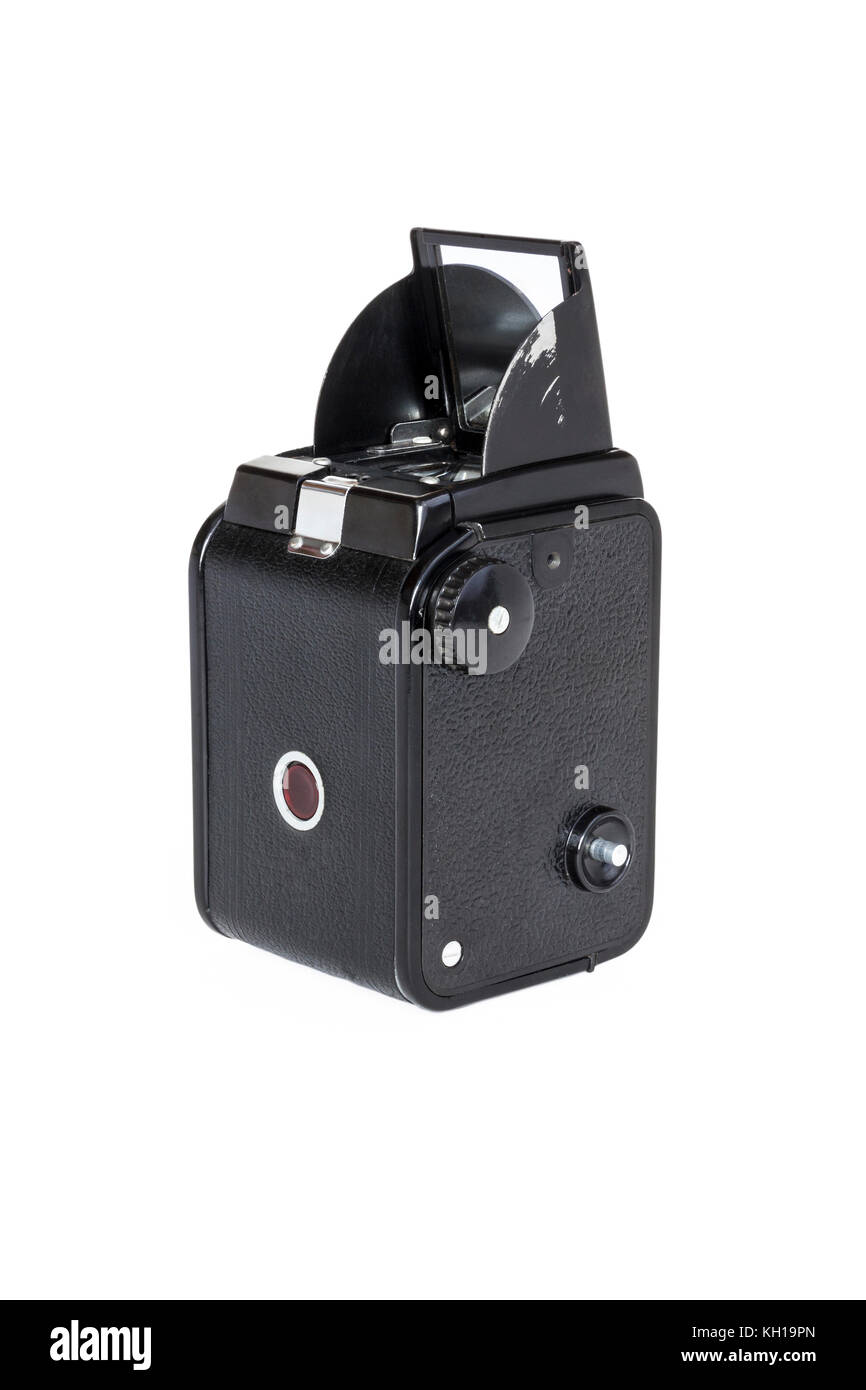 Kodak Duaflex II 620 roll film camera with Kodet lens, isolated against a white background Stock Photo