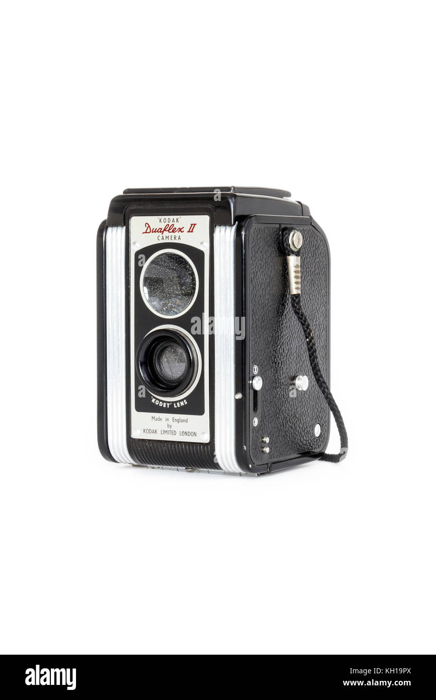 Kodak Duaflex II 620 roll film camera with Kodet lens, isolated against a white background Stock Photo