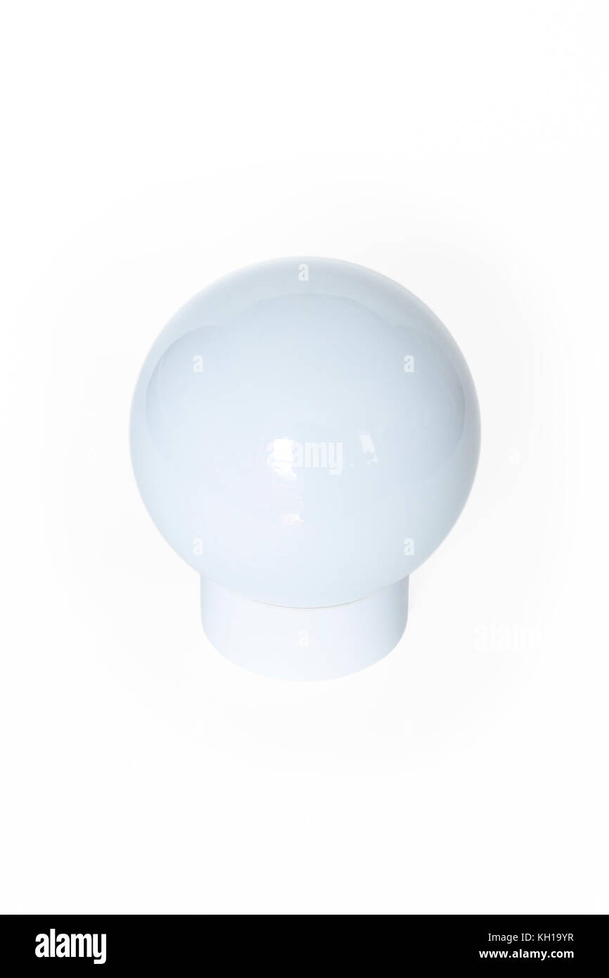 A white opalescent spherical ceiling lamp against a white background Stock Photo