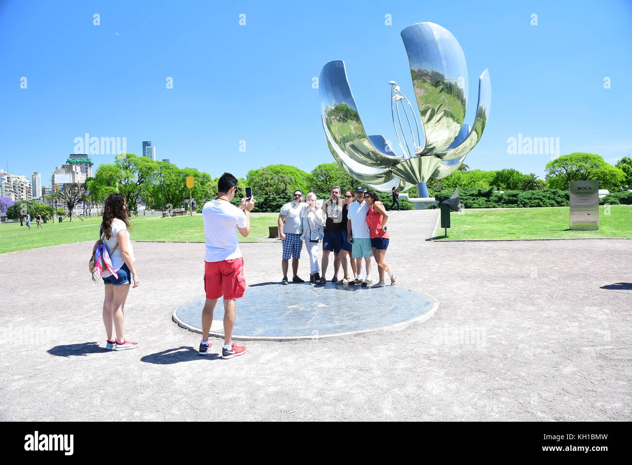 View of Floralis Generica in Recoleta, Buenos Aires, Argentina on beautiful spring day Stock Photo