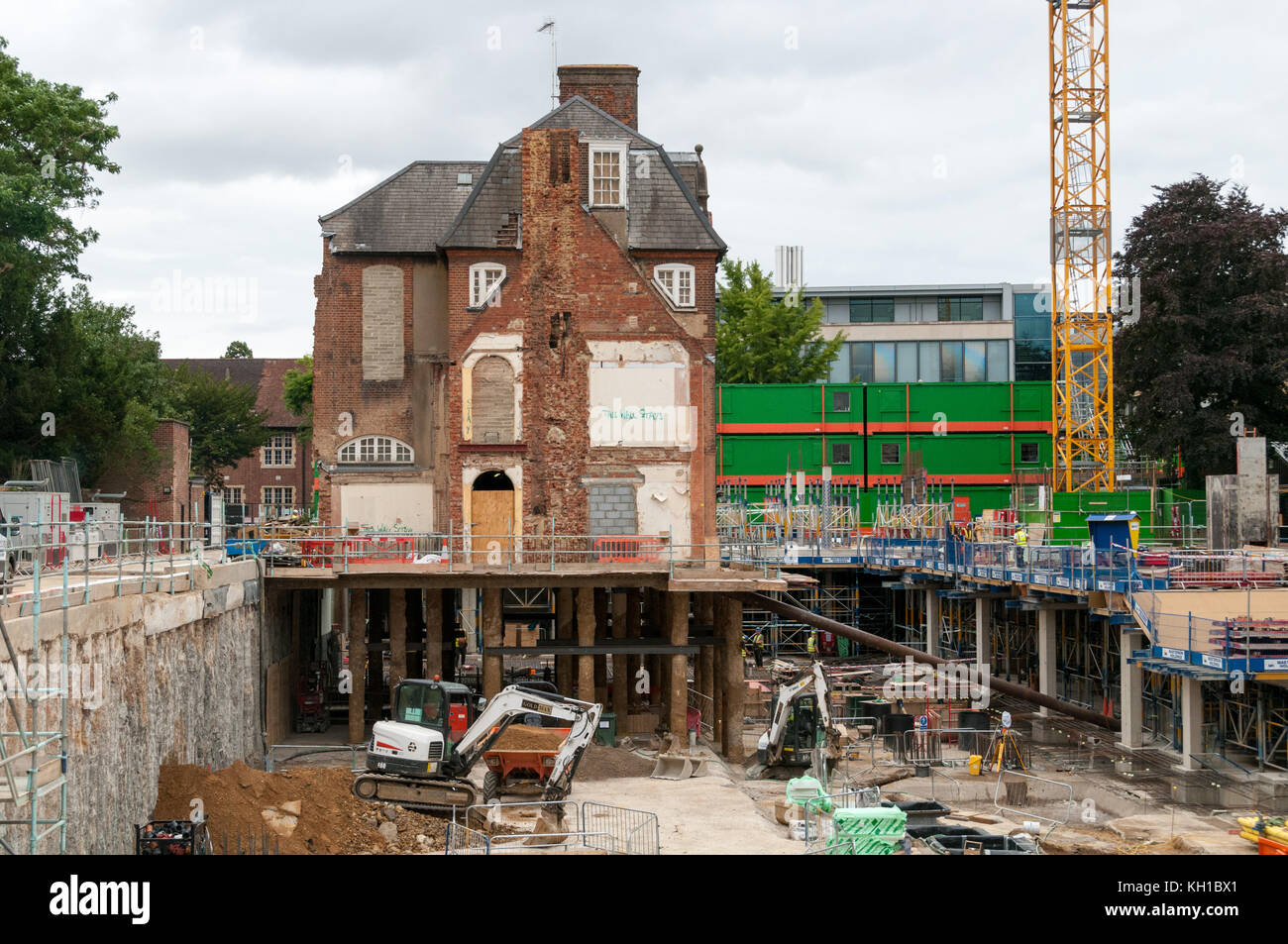 Building on pylons during reconstruction work, Oxford, United Kingdom