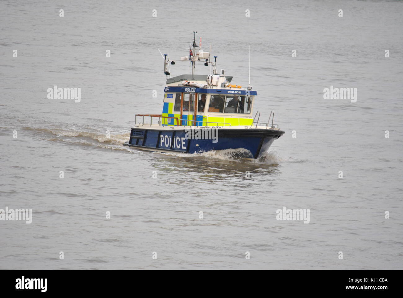 London Police boat patrolling the River Thames in London Stock Photo