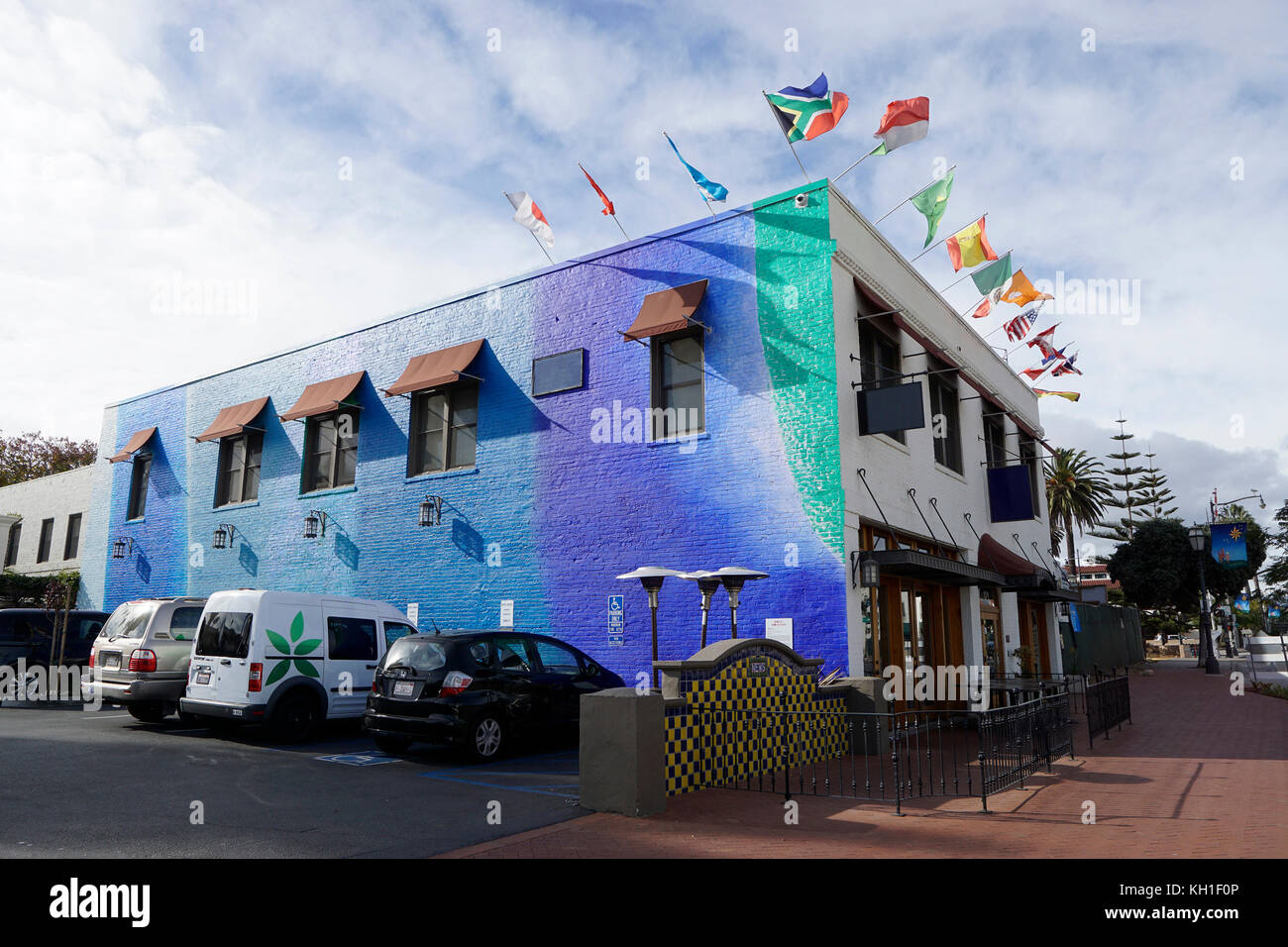 Colorful building with flags Stock Photo