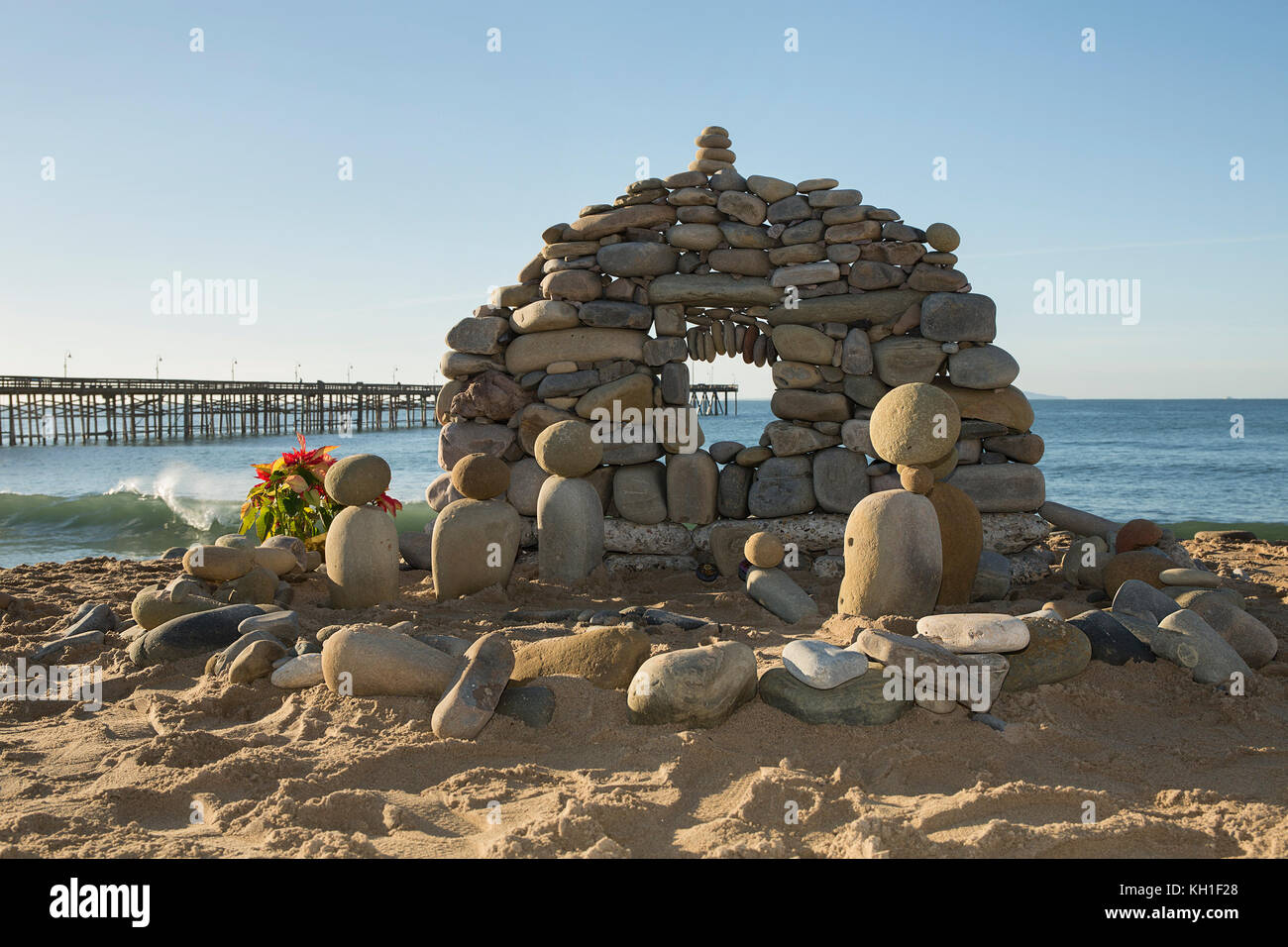 Stone nativity at the beach Stock Photo
