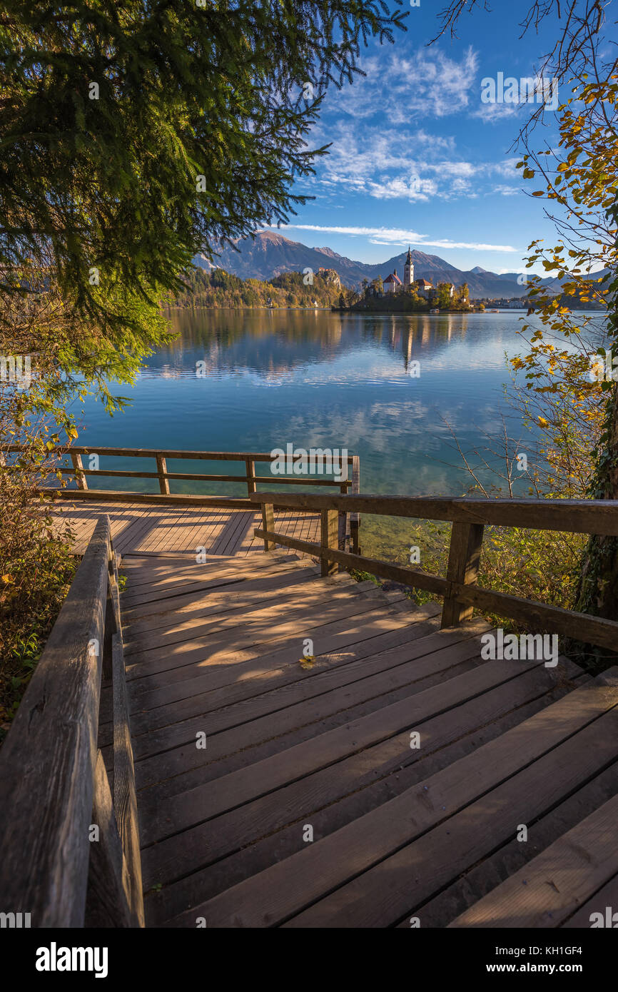 Bled Slovenia Wooden Stairs And Pier At The Beautiful Lake Bled With bled-slovenia-wooden-stairs-and-pier-at-the-beautiful-lake-bled-with