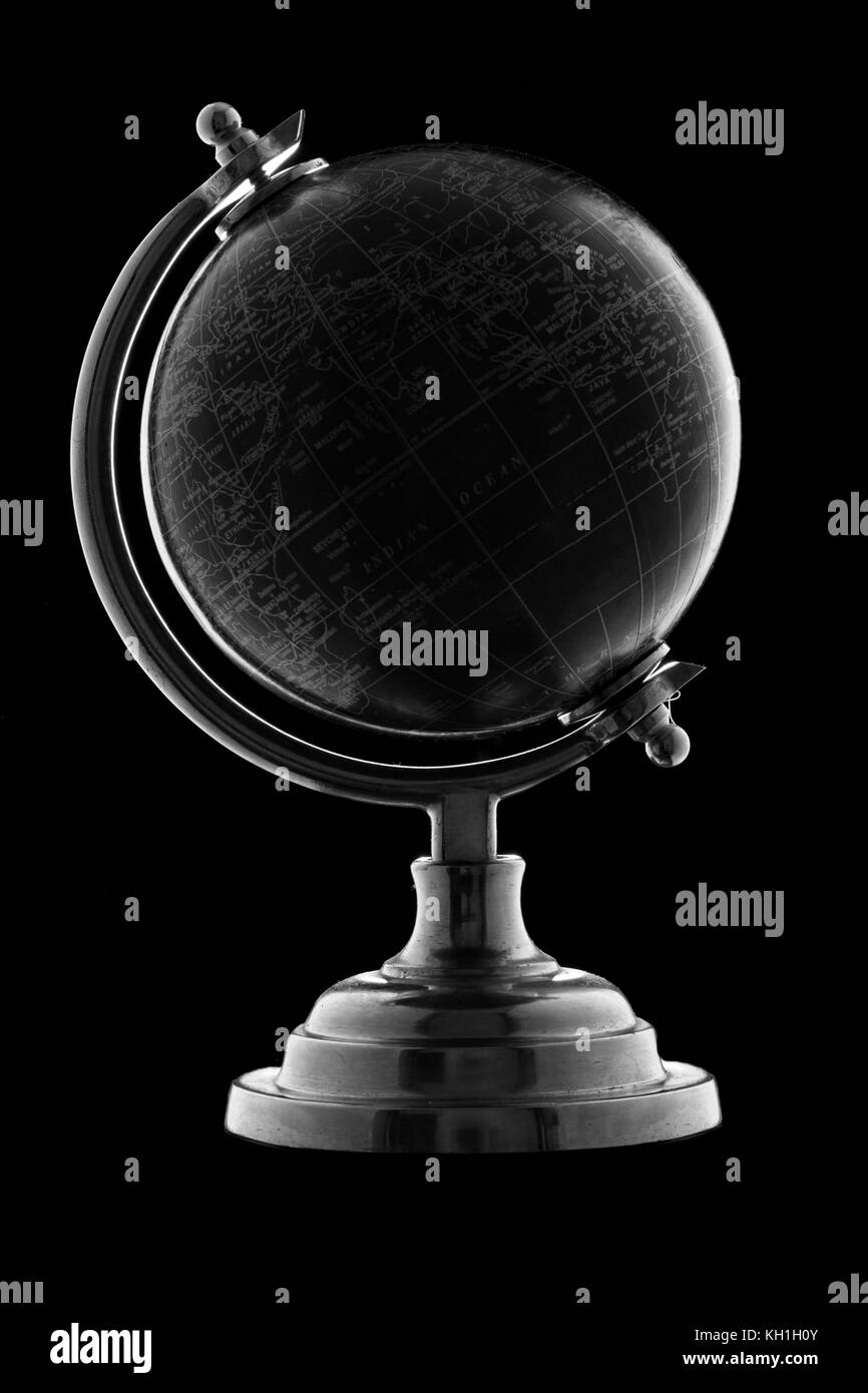 Black Globe isolated on black background Stock Photo