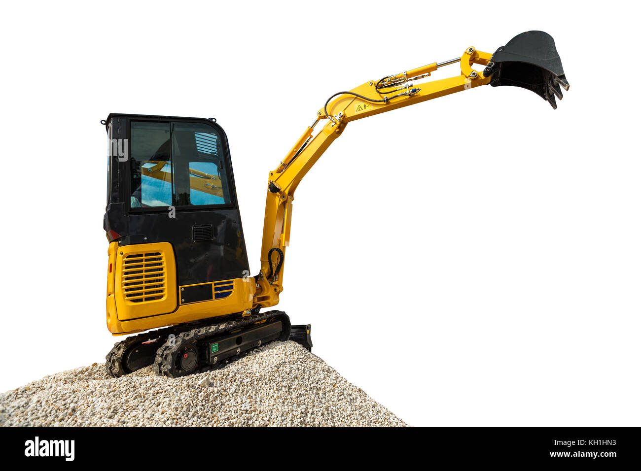 Excavator bulldozer and rocks isolated on white background with ...