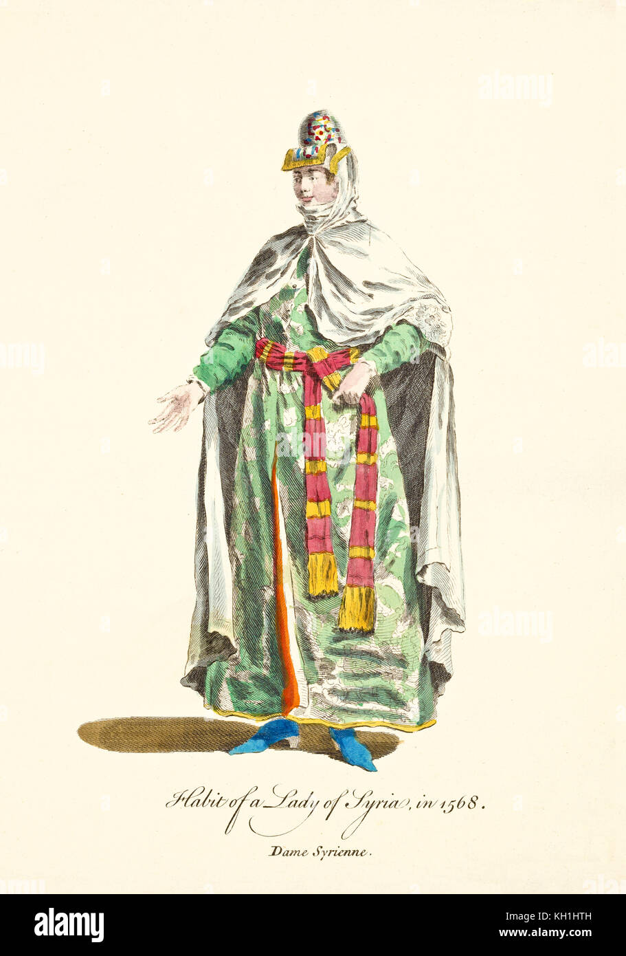 Old illustratiion of Syrian Lady in traditional dresses in 1568. By J.M. Vien, publ. T. Jefferys, London, 1757-1772 Stock Photo