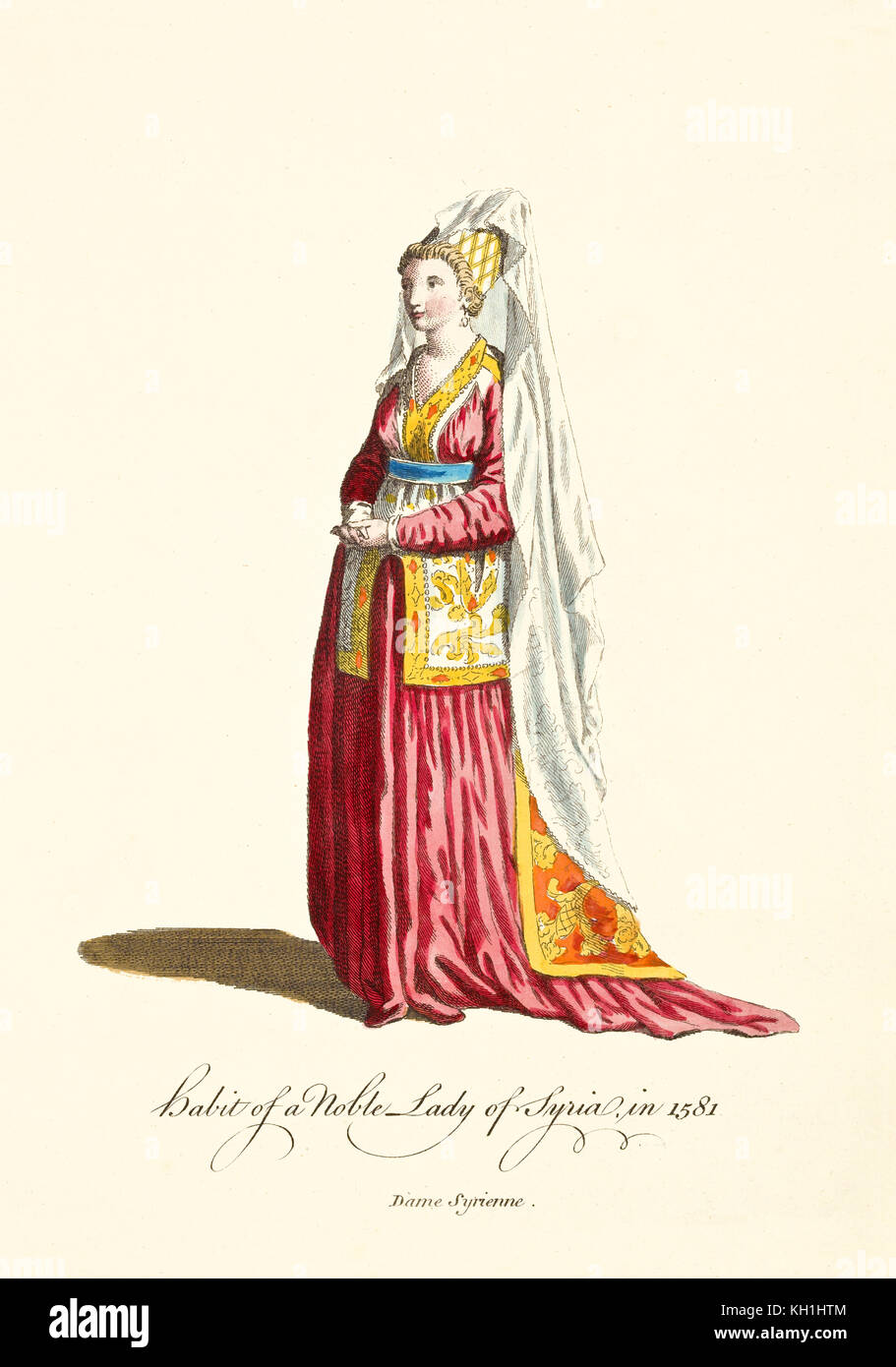 Old illustratiion of Syrian Lady in traditional dresses in 1581. By J.M. Vien, publ. T. Jefferys, London, 1757-1772 Stock Photo