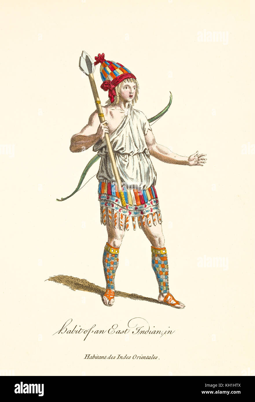 Old illustratiion of East Indian in traditional dresses. By J.M. Vien, publ. T. Jefferys, London, 1757-1772 Stock Photo