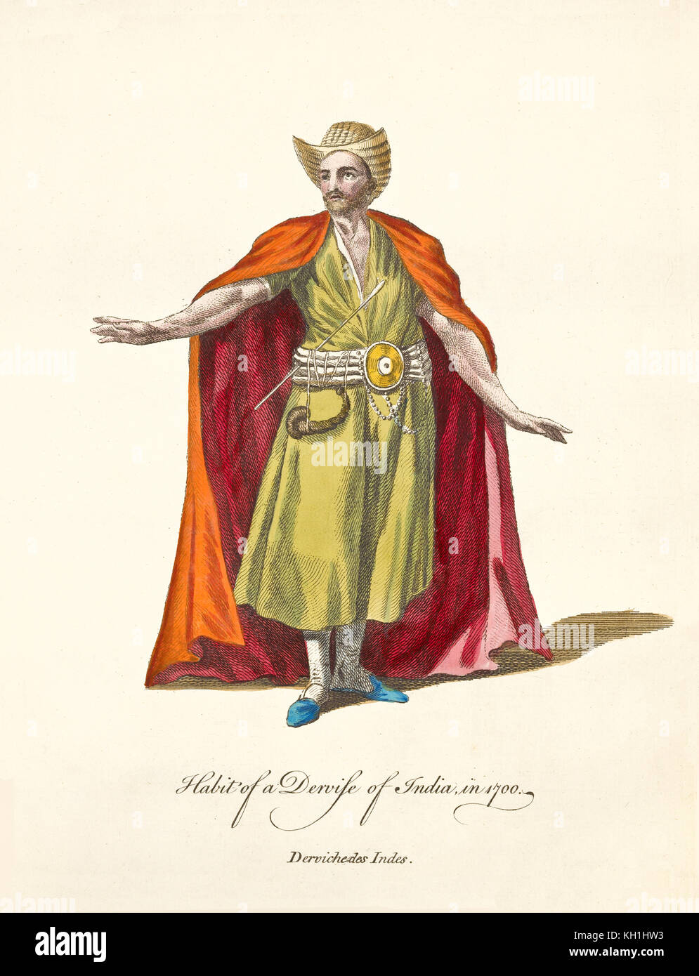 Old illustratiion of Indian Dervish in traditional dresses in 1700. By J.M. Vien, publ. T. Jefferys, London, 1757-1772 Stock Photo