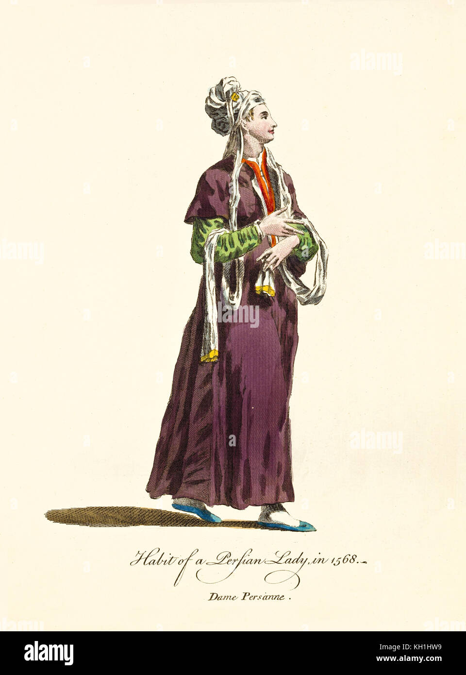 Old illustratiion of Persian Lady in traditional dresses in 1568. By J.M. Vien, publ. T. Jefferys, London, 1757-1772 Stock Photo