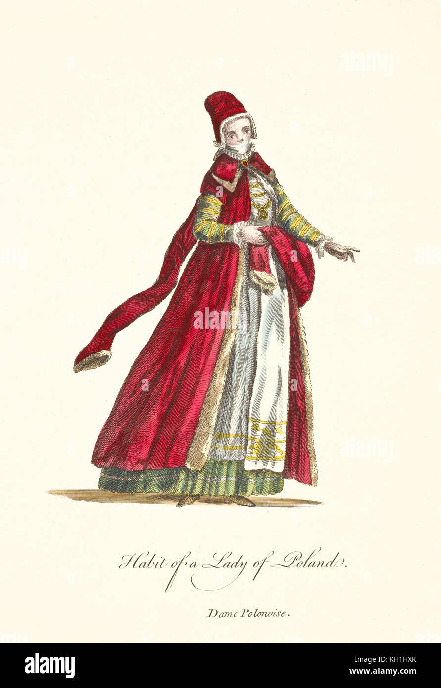 Old illustratiion of Polish Lady in traditional dresses. By J.M. Vien,  publ. T. Jefferys, London, 1757-1772 Stock Photo - Alamy
