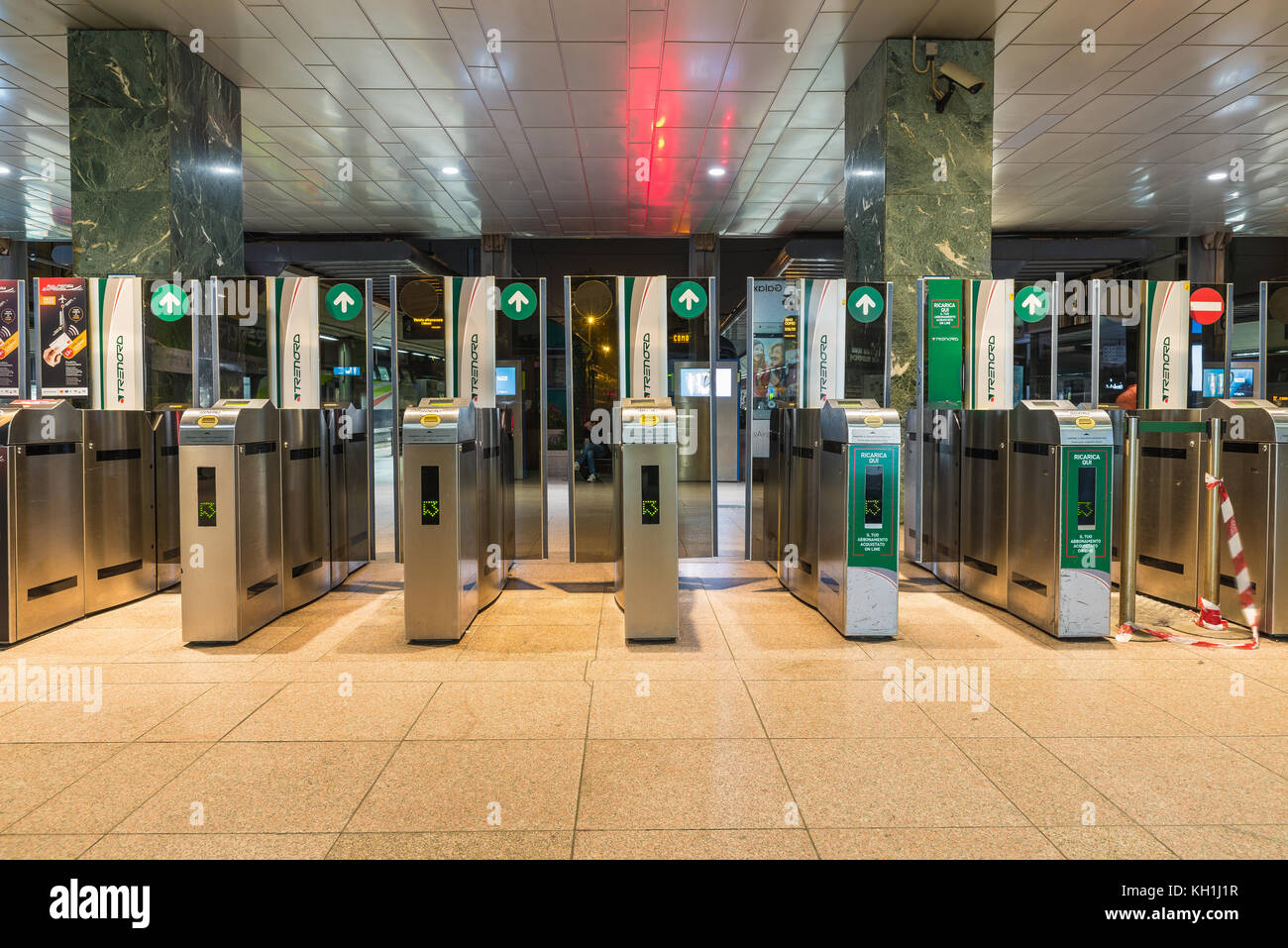 Milan, Italy - February 17, 2017: station of Cadorna, turnstile or ticket barrier of access to trains. Italian company Trenord Stock Photo