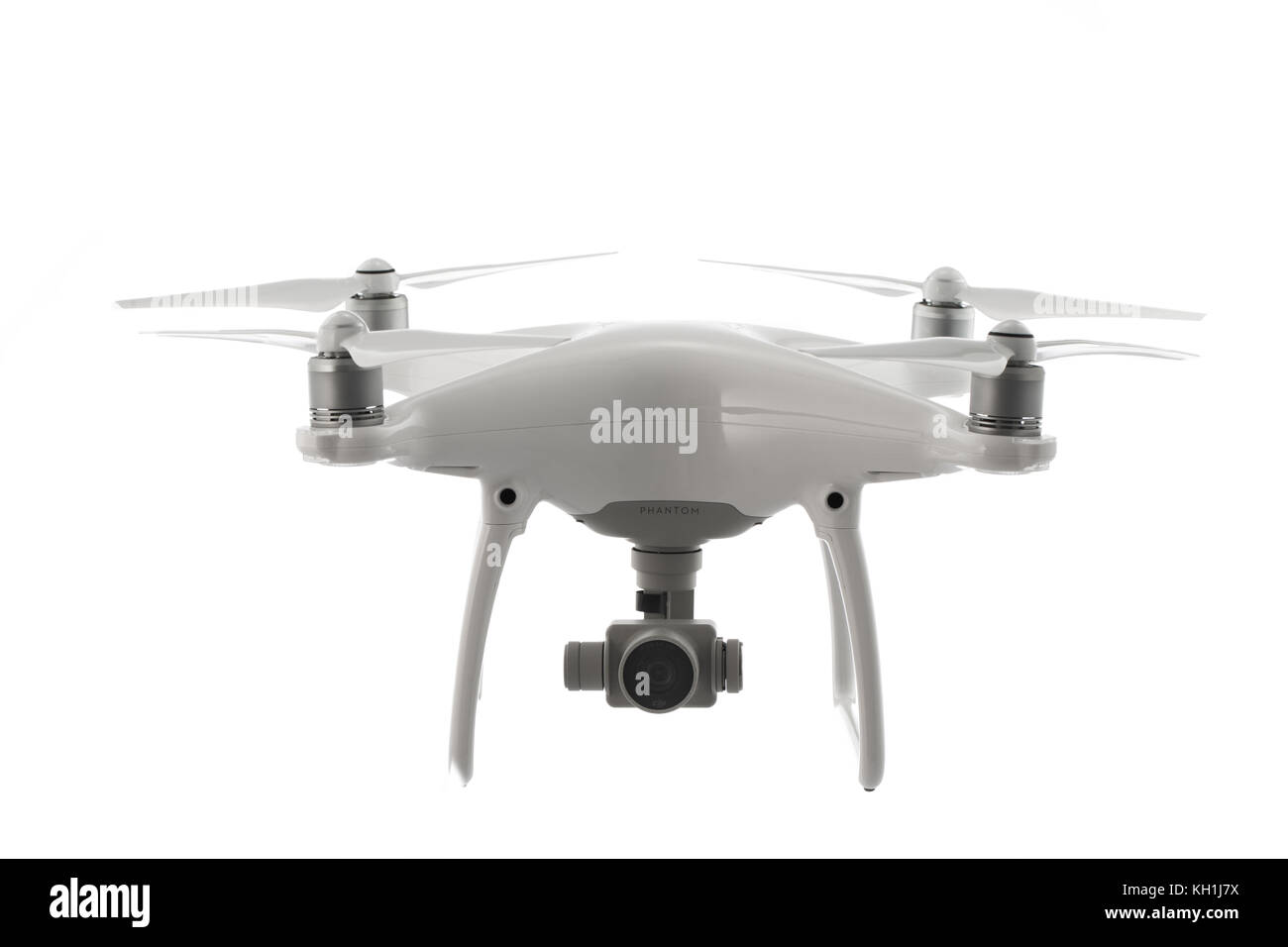 Varna, Bulgaria - July 21 ,2016: Flying drone quadcopter Dji Phantom 4  Optimized Vision Positioning System, isolated on white Stock Photo - Alamy