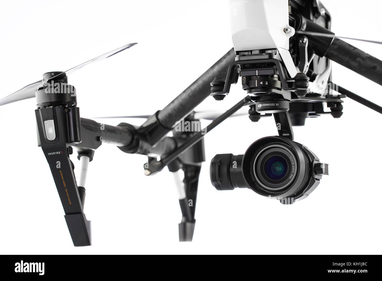 Varna, Bulgaria - April 23 ,2016: Image of DJI Inspire 1 Pro drone UAV quadcopter which shoots 4k video and 16mp still images  and is controlled by wi Stock Photo
