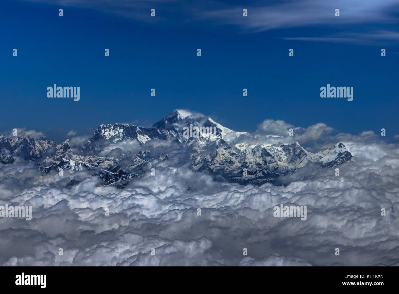 Himalaya Mount Everest range view from flight Paro Bhutan to Kat Stock ...