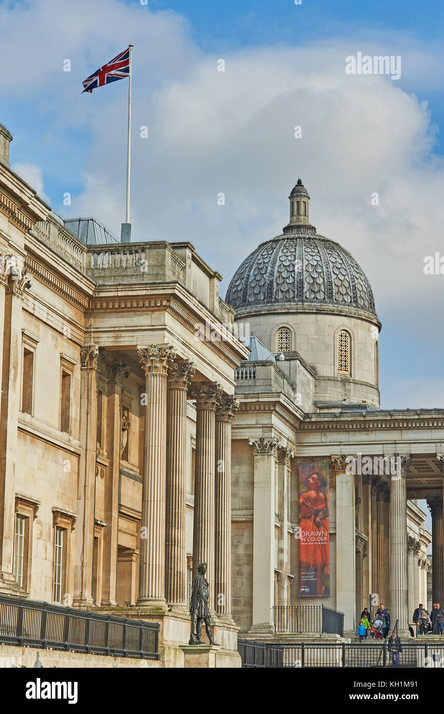 The National Gallery building in Trafalgar Square in London Stock Photo