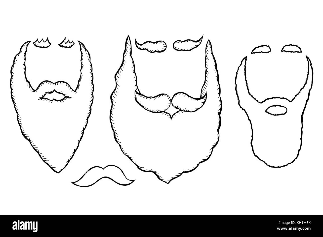 Stylish Santa beards. Set of vector hand-drawn illustrations. Stock Vector