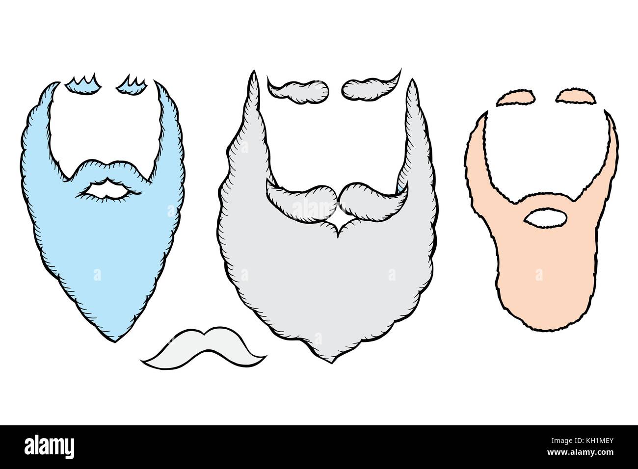 Colorful santa mustache and beards. Christmas elements for your holiday design Stock Vector