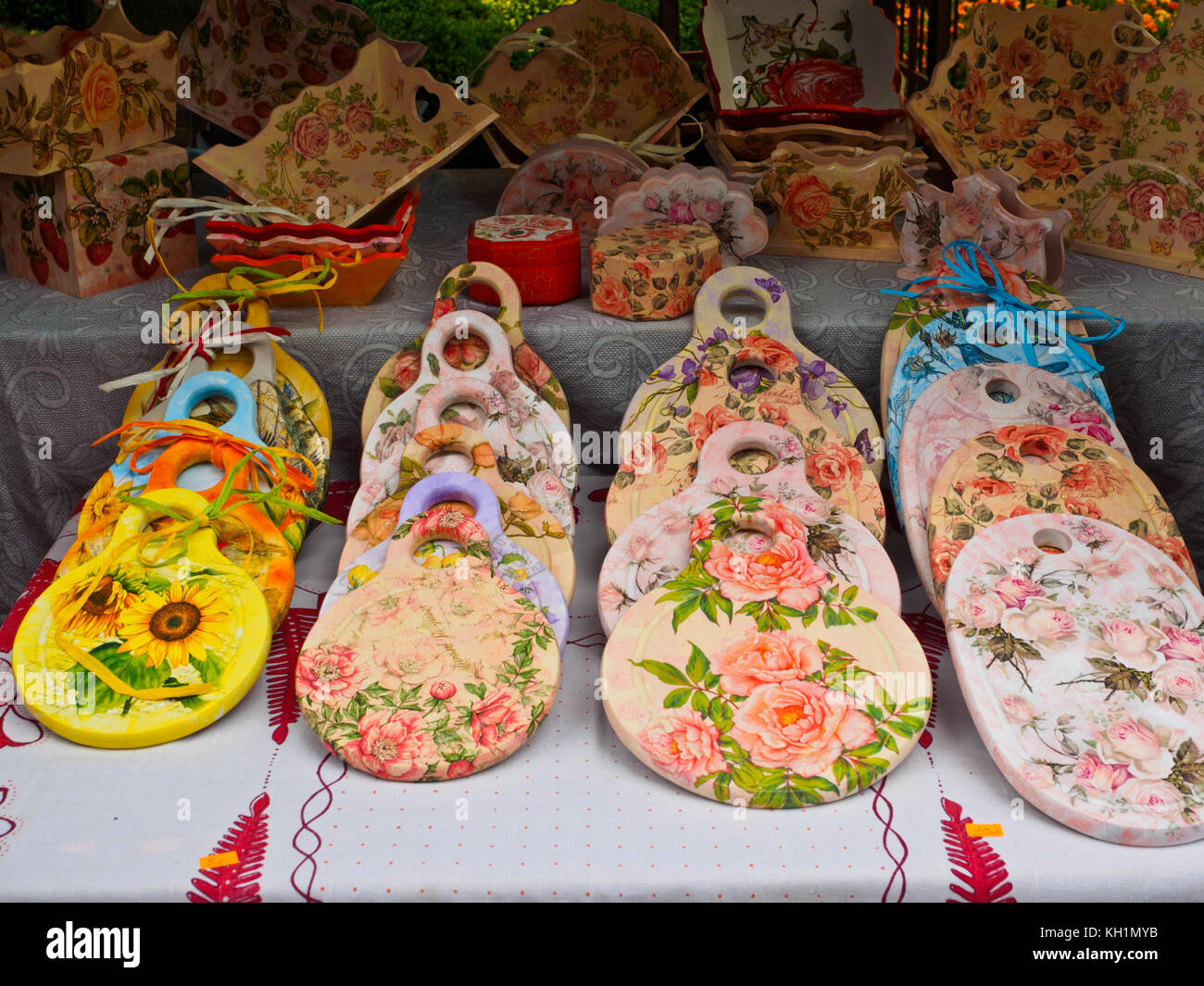 Traditional souvenirs sold in Haskovo festival, Bulgaria. Stock Photo