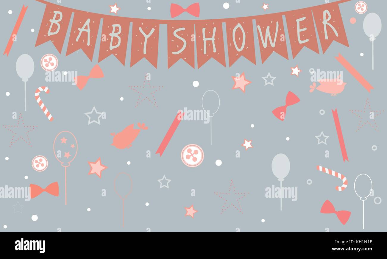 Baby Shower Celebration Poster in Pink. vector Illustration Stock