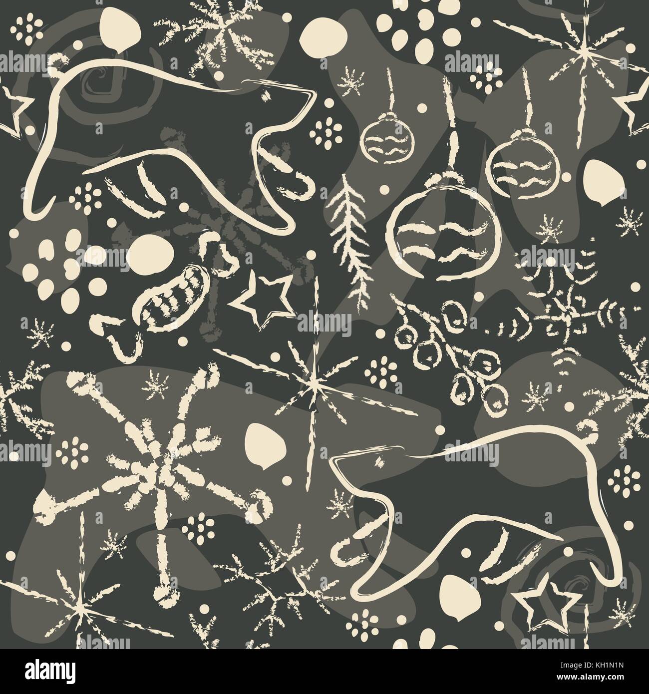 Seamless Winter Pattern with cute hand drawn elements. Vector ...