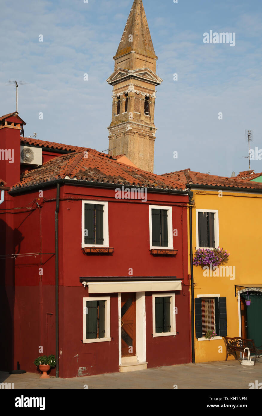 church bell tower in the old town of BURANO Island near Venice in italy Stock Photo