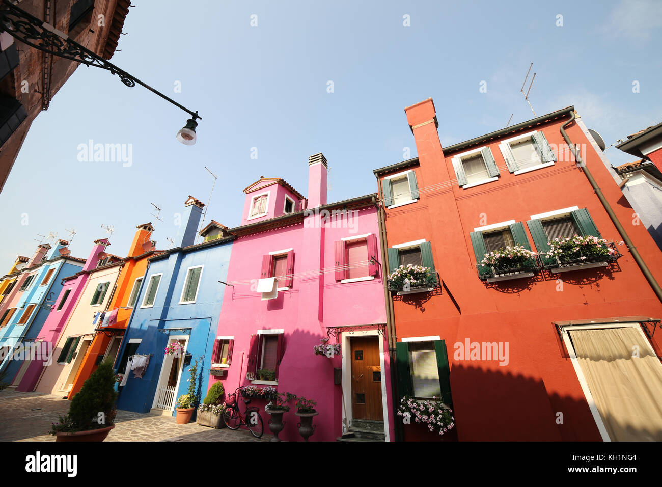 exterior of the colorful houses of the island of Burano near VENICE in Italy Stock Photo