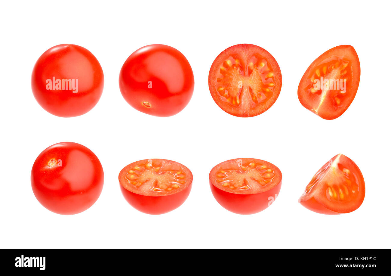 Group of very fresh cherry tomatoes isolated on a white background, with clipping path Stock Photo