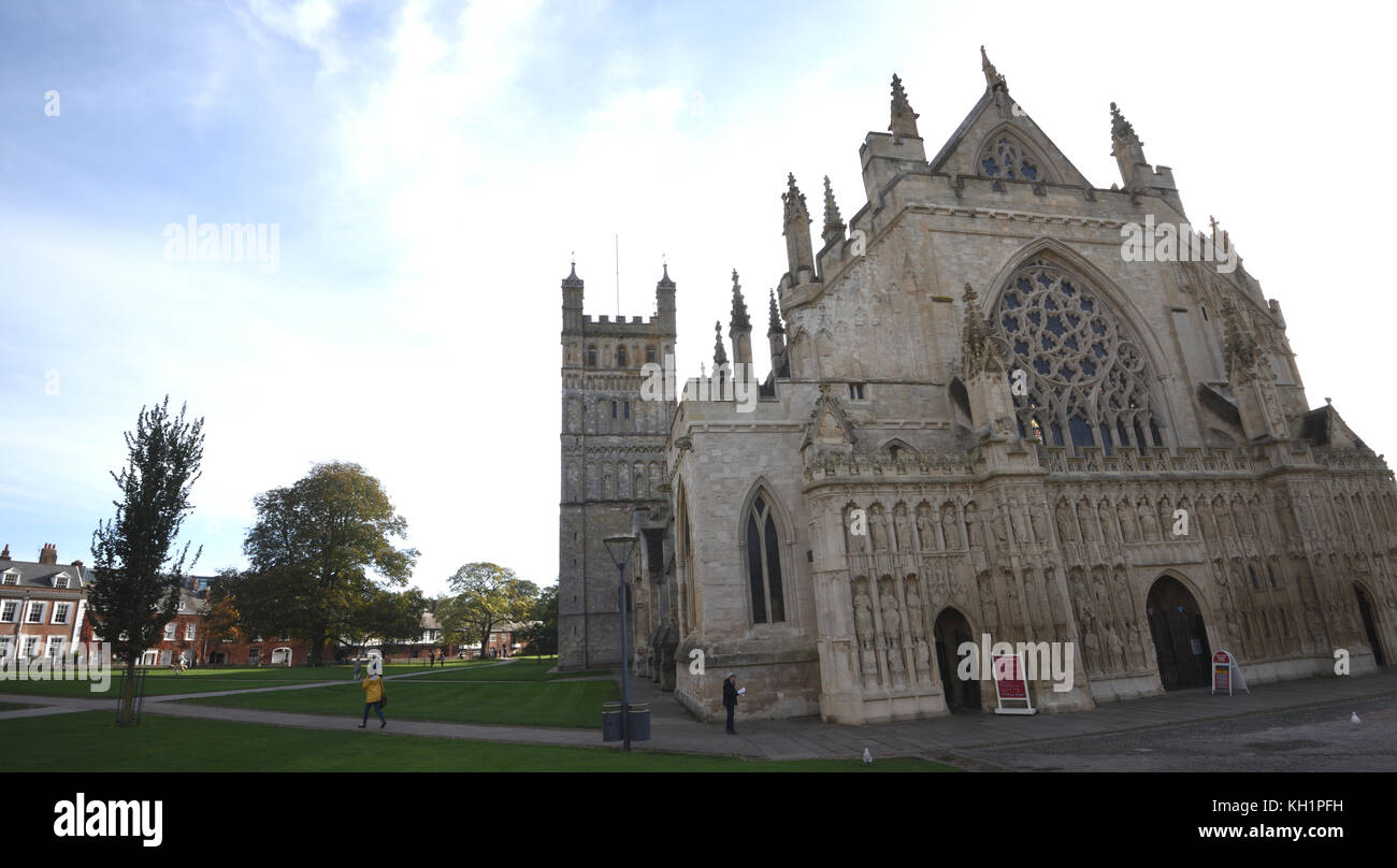 Exeter Cathedral and the Cathedral Green. Exeter, Devon, UK. Stock Photo