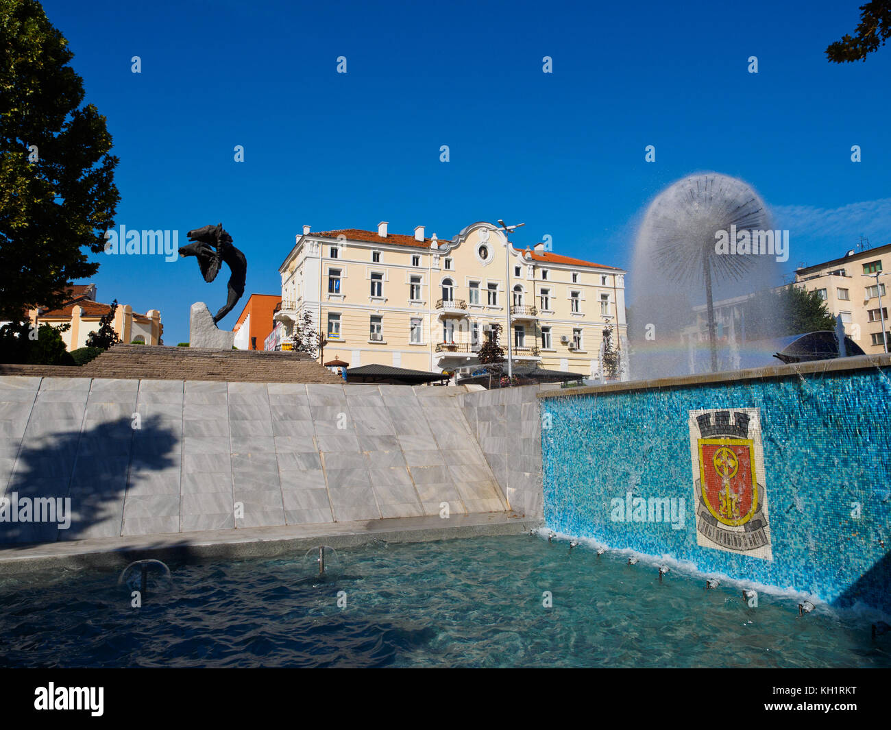 The Monument of Envy and the fountain in the town of Haskova, Bulgaria Stock Photo