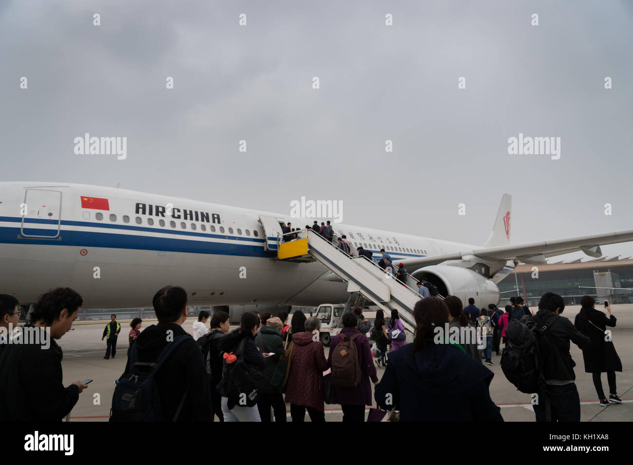 Beijng, China - October 2017: Air China Airbus aircraft landed at Beijing airport in China. Air China is the flag carrier of China Stock Photo